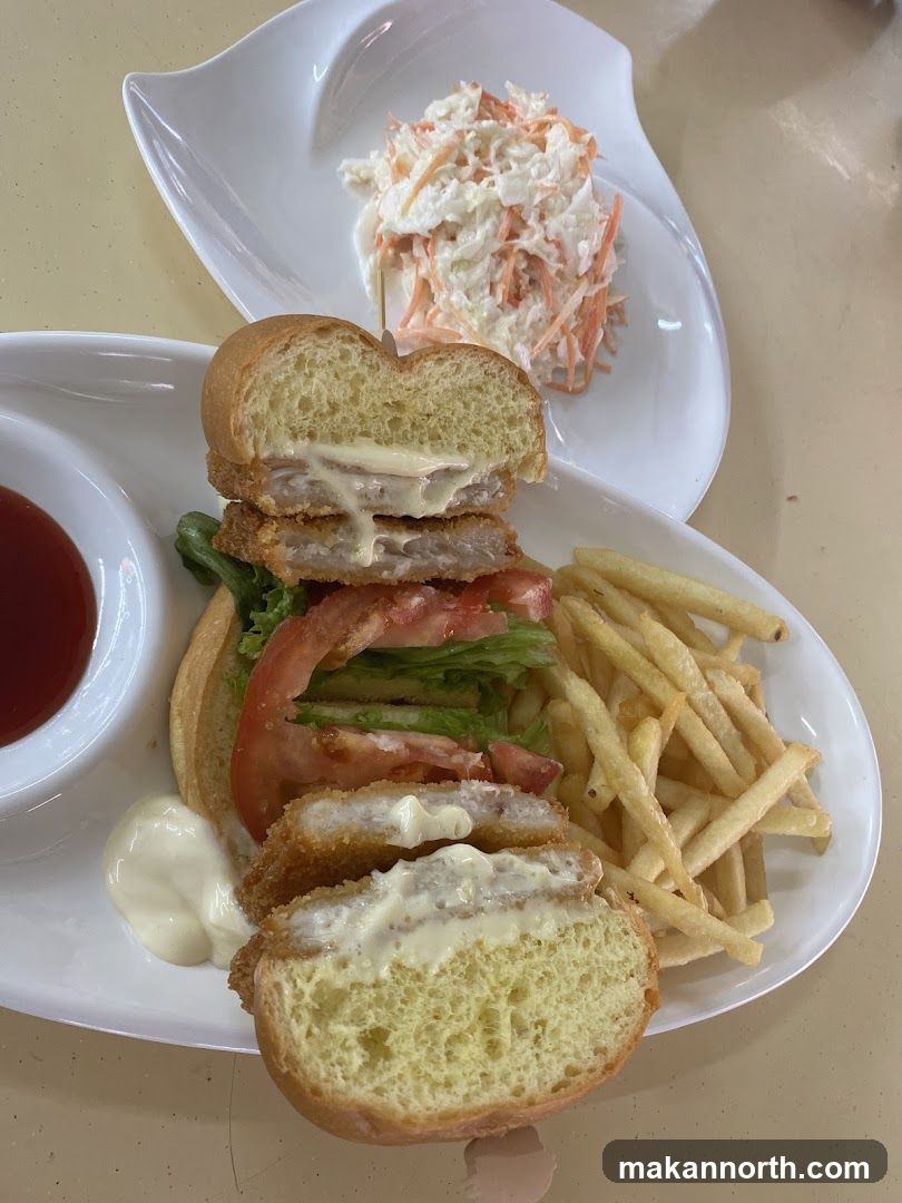 Fried Fish Burger with Fries and Coleslaw