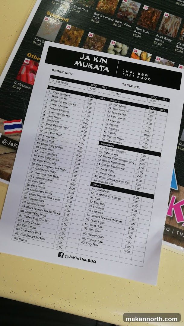 JA KIN MUKATA THAI BBQ THAI FOOD ORDER CHIT