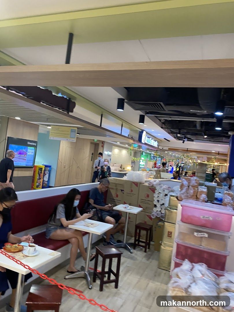 Indoor seating area with customers
