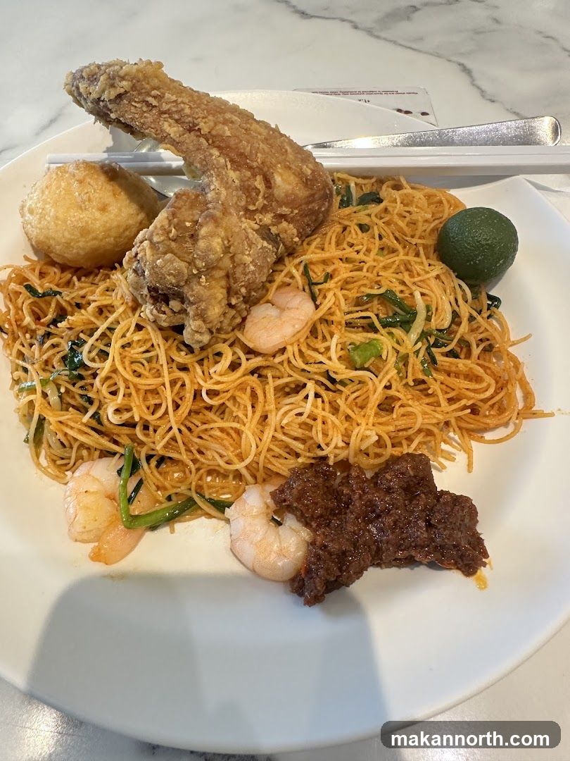 Noodles with Fried Chicken and Shrimp