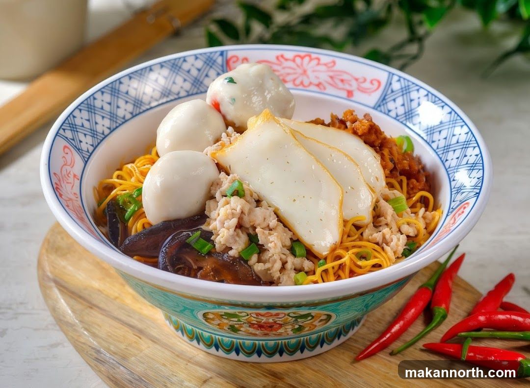 Noodle Bowl with Fish Cakes and Minced Meat