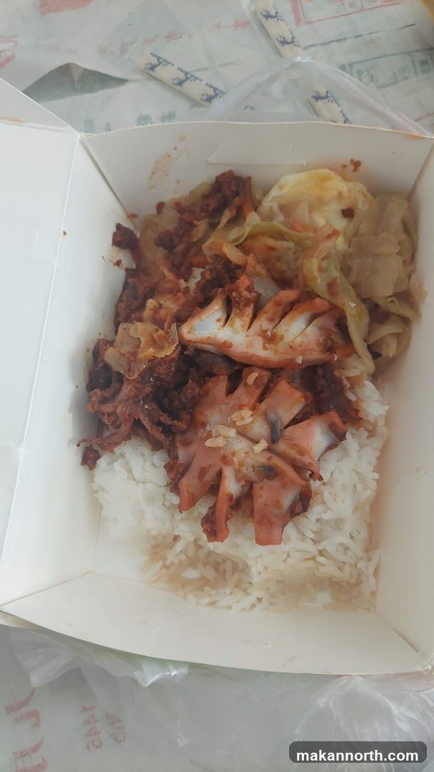 Takeout Box with Rice and Squid