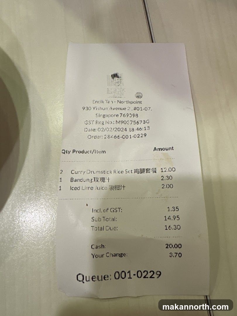 Encik Tan - Northpoint Receipt