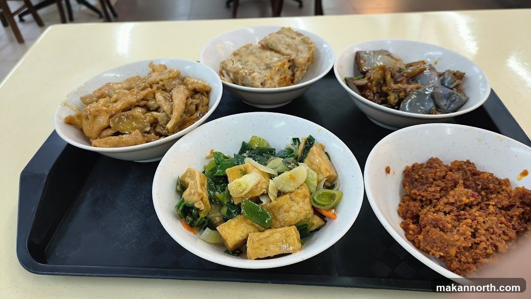 Five Bowls of Food on a Tray
