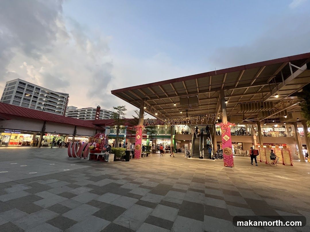 Outdoor market stalls and shops