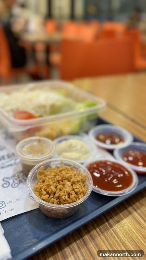Food Tray with Condiments and Salad