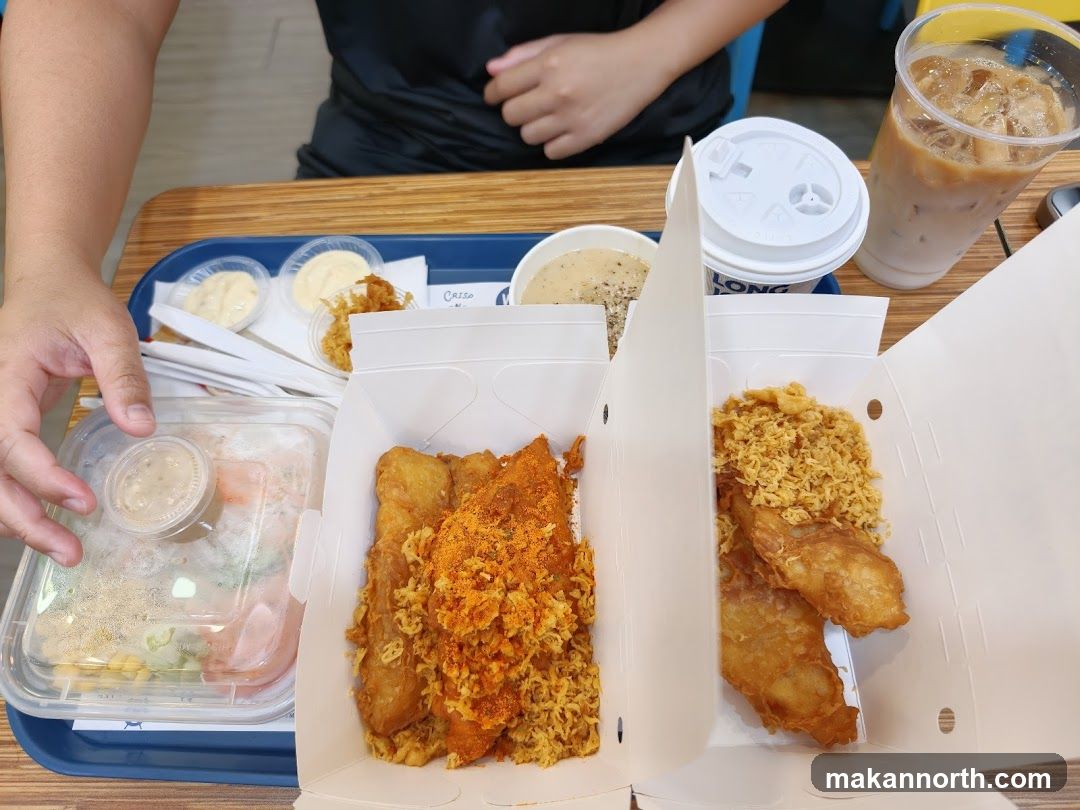 Fried Fish and Sides with Iced Coffee