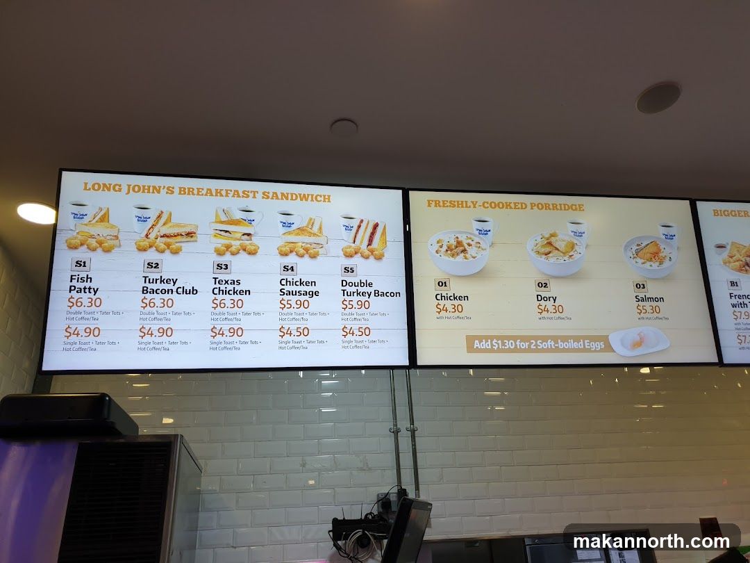 Long John's Breakfast Sandwich and Porridge Menu
