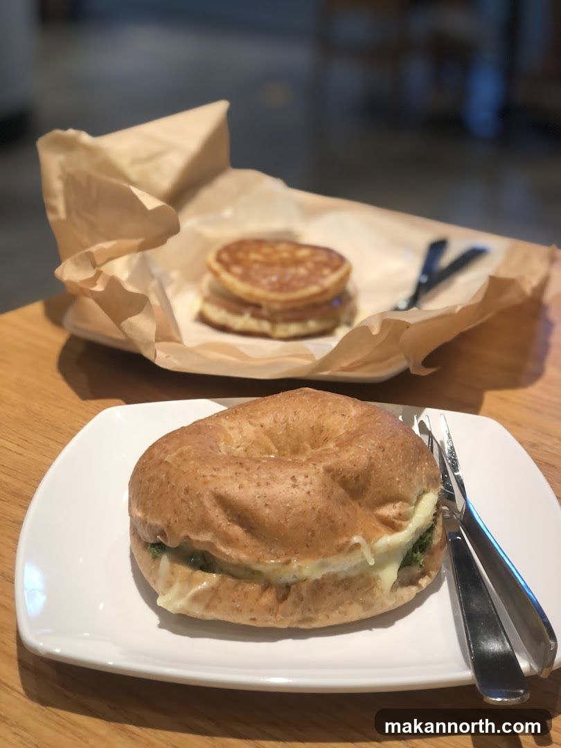 Bagel Sandwich and Pancakes