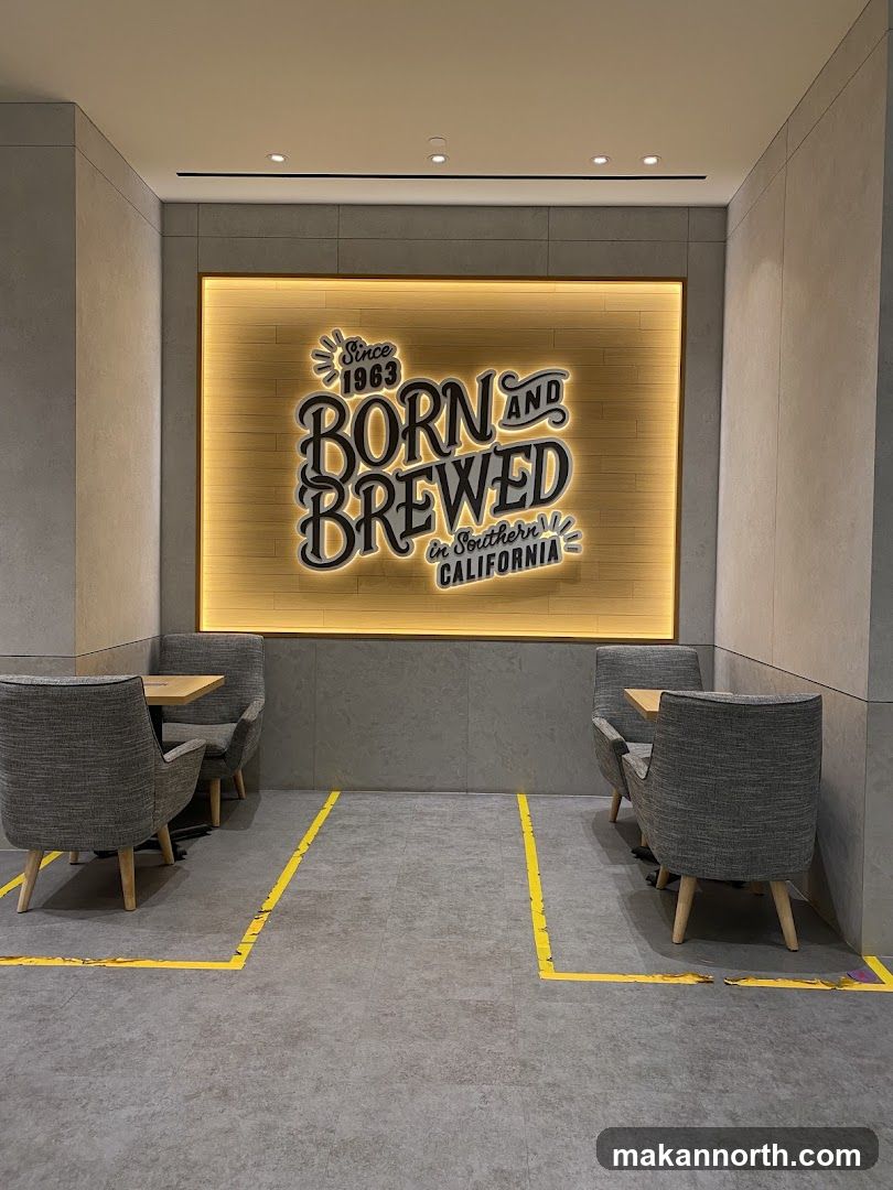 Seating area with illuminated sign