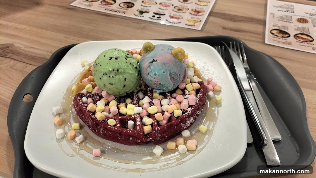 Waffle with Ice Cream and Marshmallows
