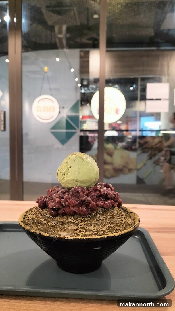Dessert with Green Tea Ice Cream and Red Beans