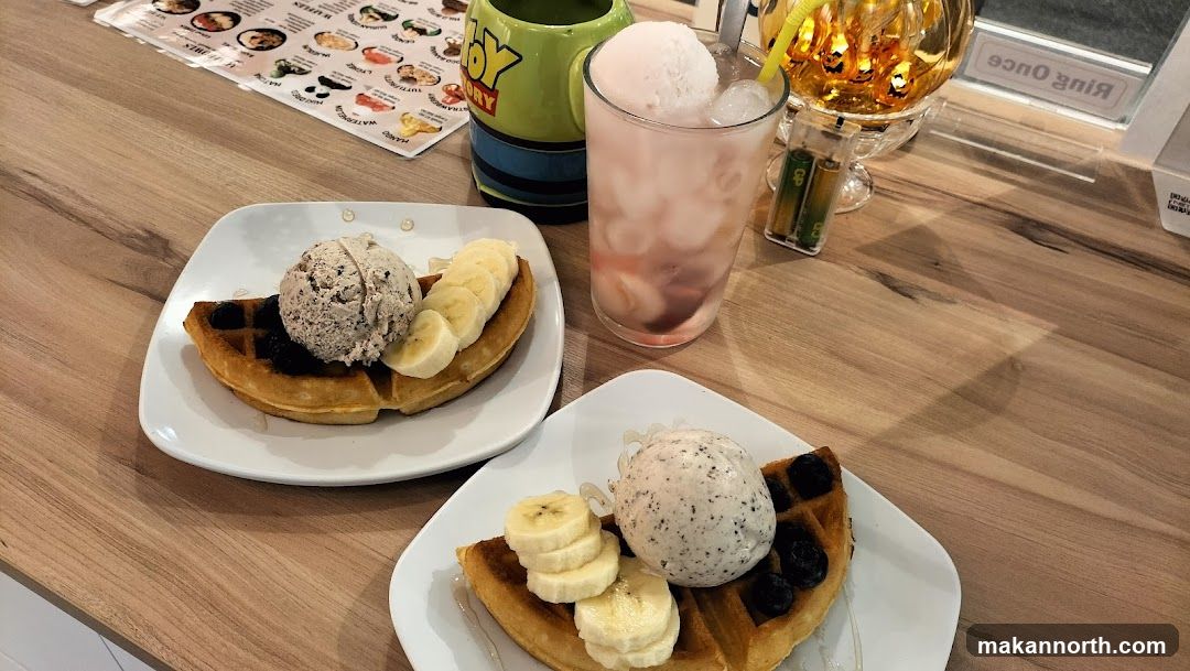 Waffles with Ice Cream and Banana Slices