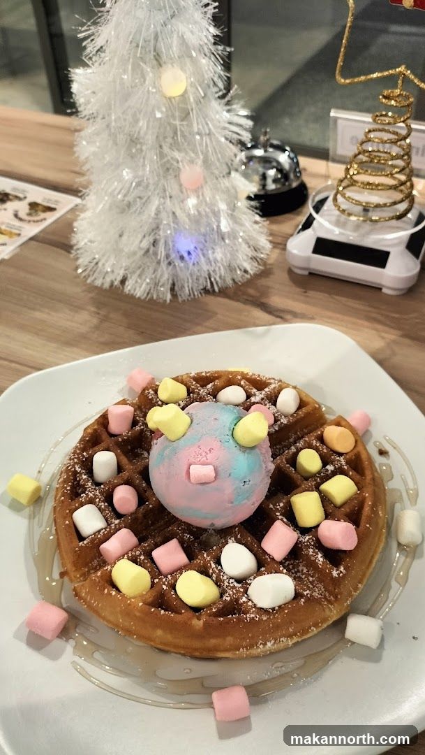 Waffle with Ice Cream and Marshmallows