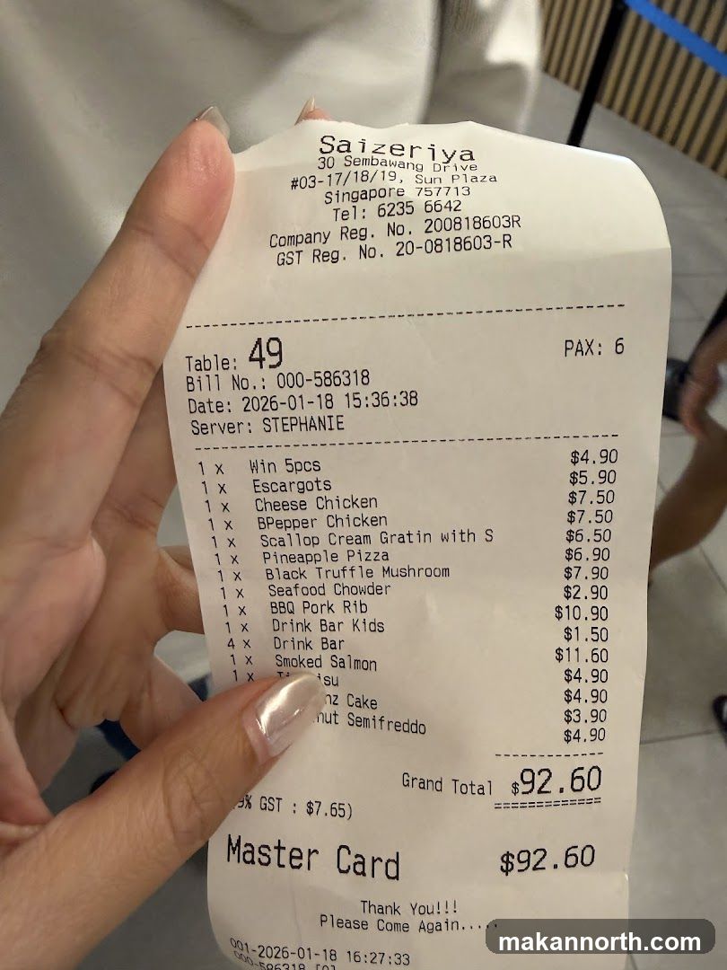 Receipt from Saizeriya