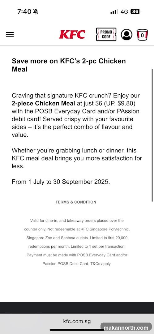 KFC 2-pc Chicken Meal Promotion