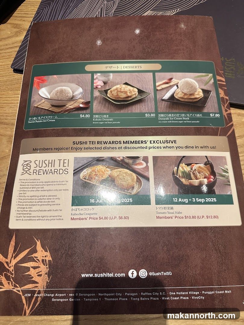 Sushi Tei Rewards Menu