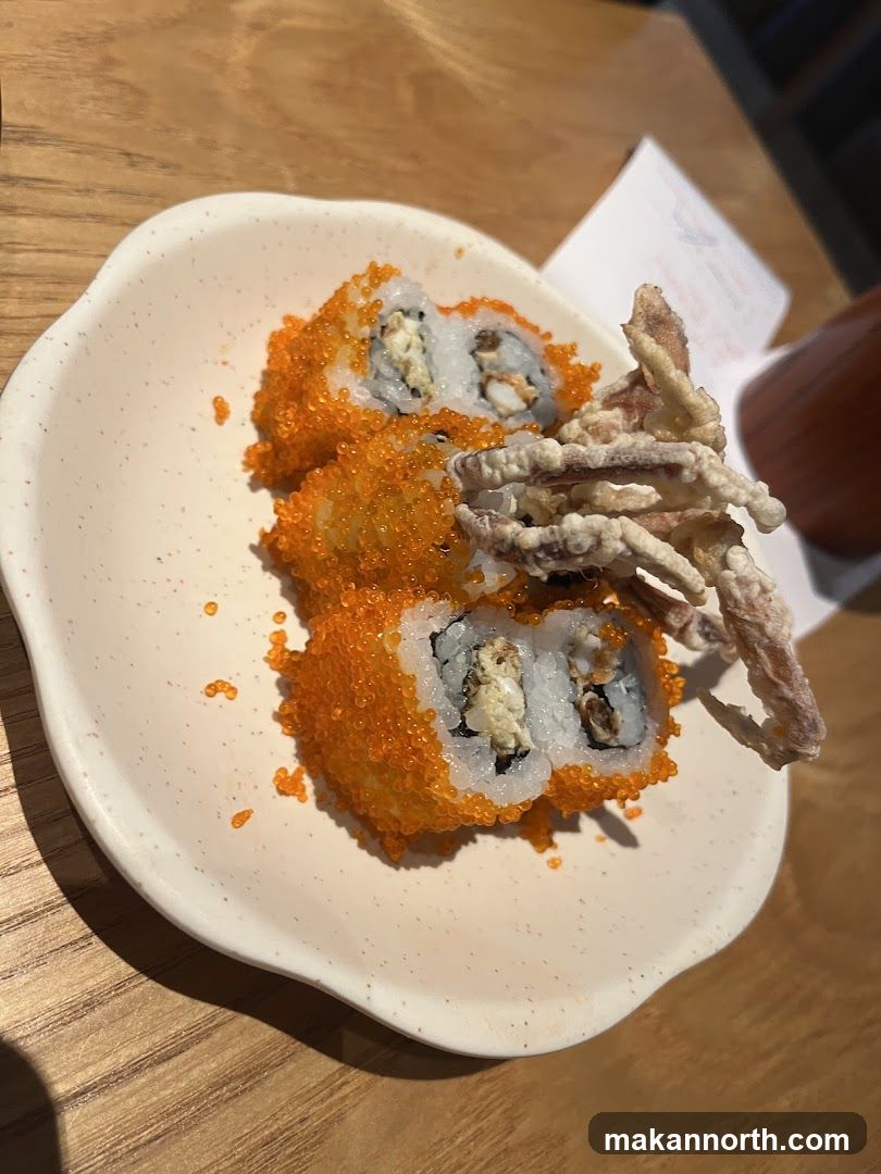 Sushi Roll with Tobiko and Fried Soft Shell Crab