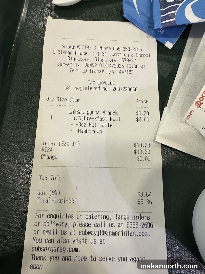 Subway Receipt