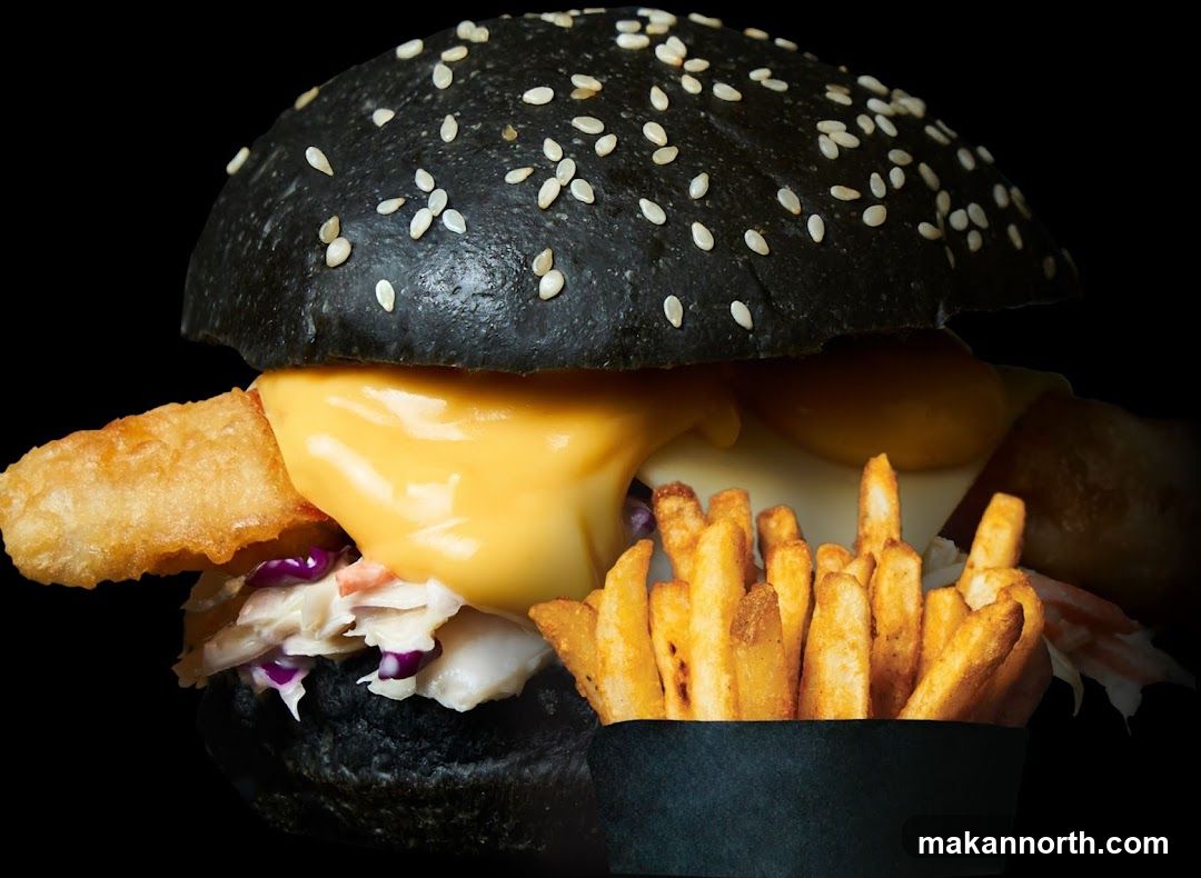 Black Burger with Fries