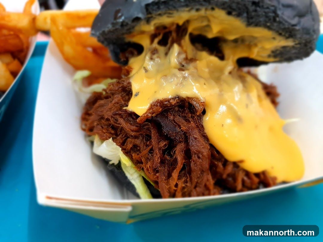 Pulled Pork Burger with Cheese and Fries