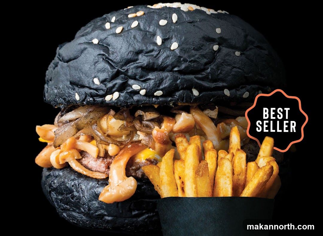 Black Burger with Fries