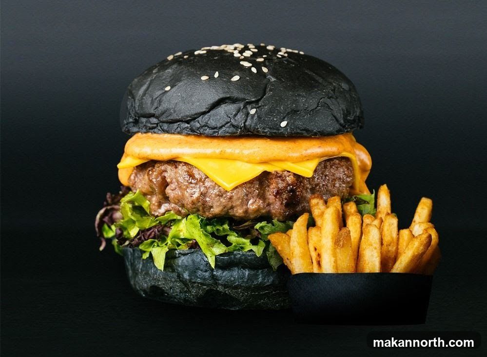 Black Burger with Fries