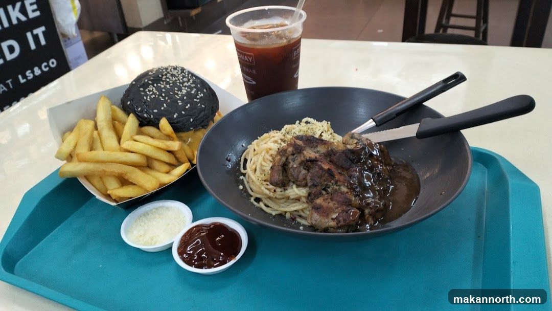 Burger and Spaghetti Meal