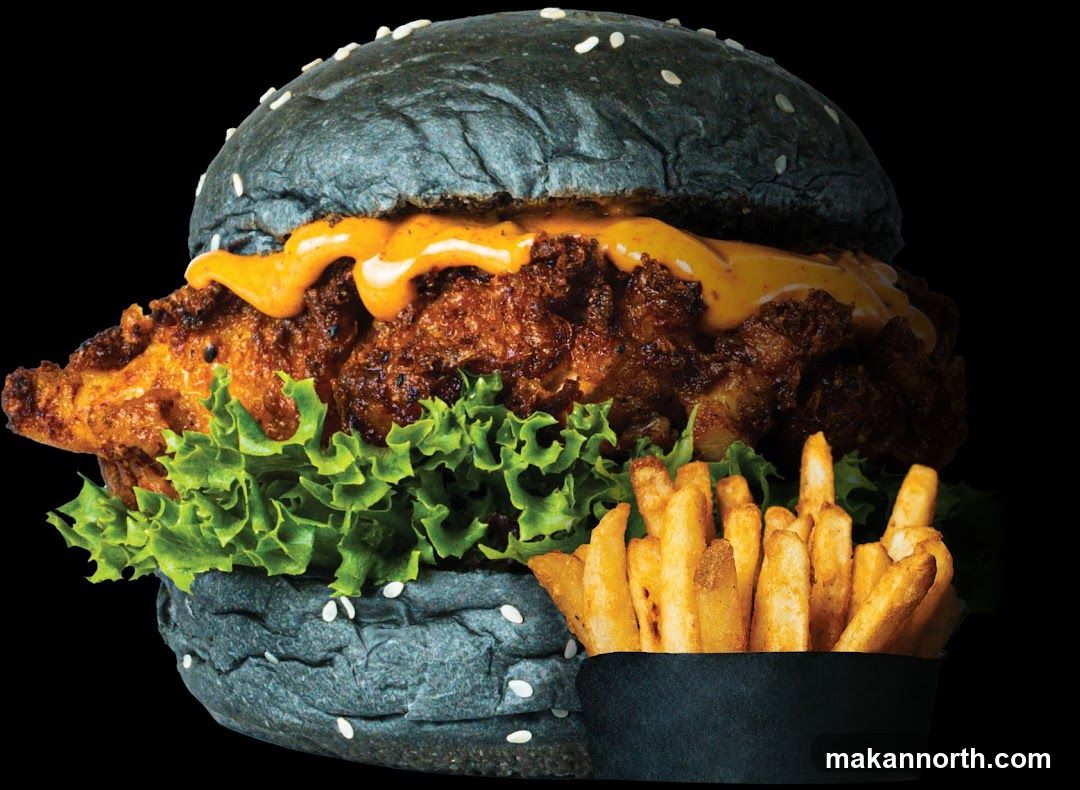 Black Burger with Fries