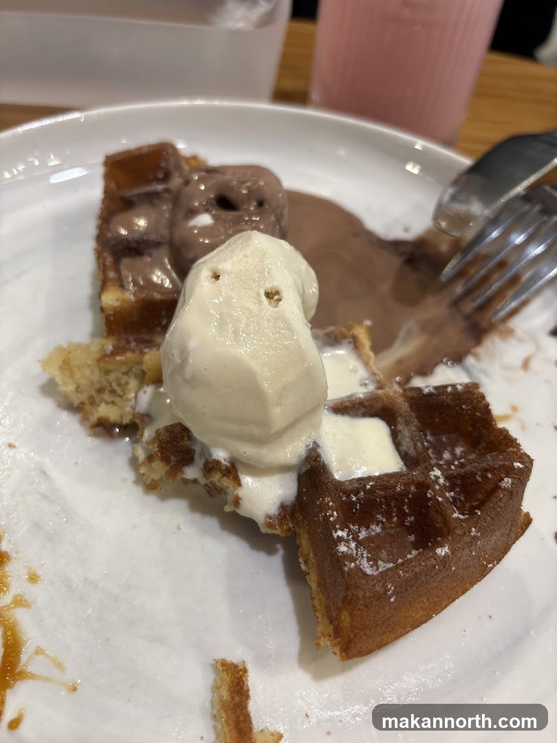 Waffle with Ice Cream and Chocolate Sauce