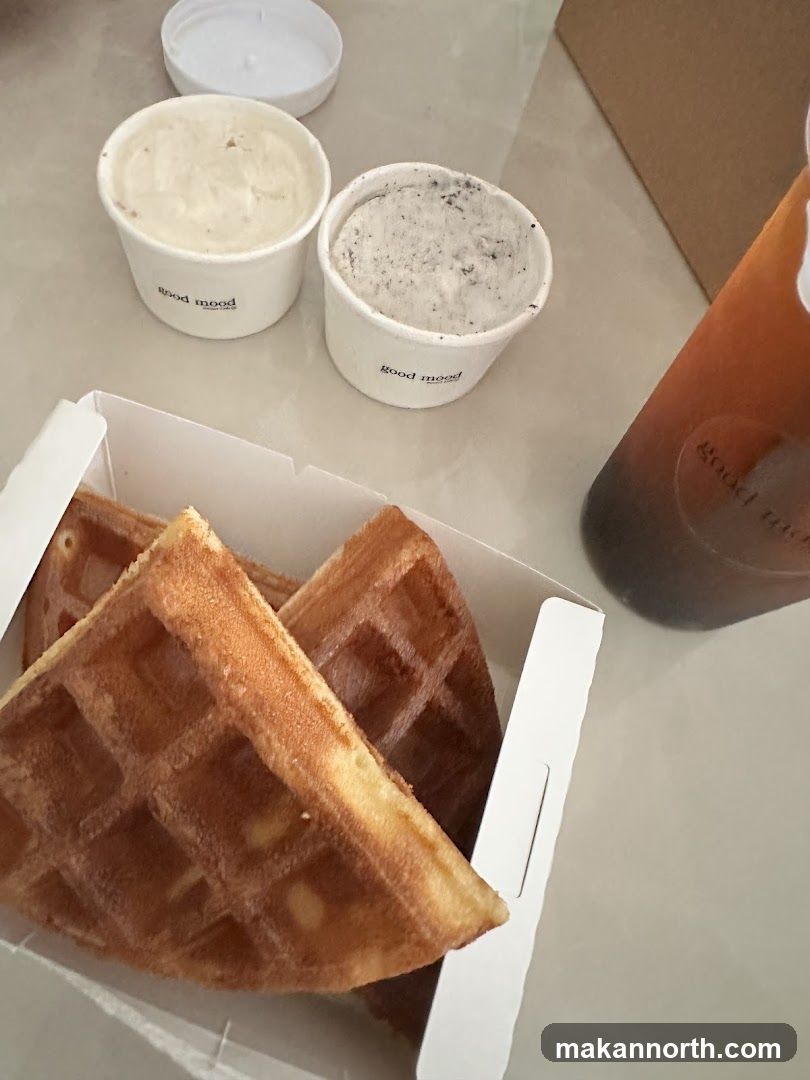 Waffles with Ice Cream and Drink