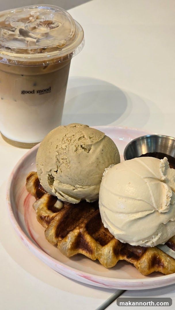 Waffle with Ice Cream and Coffee