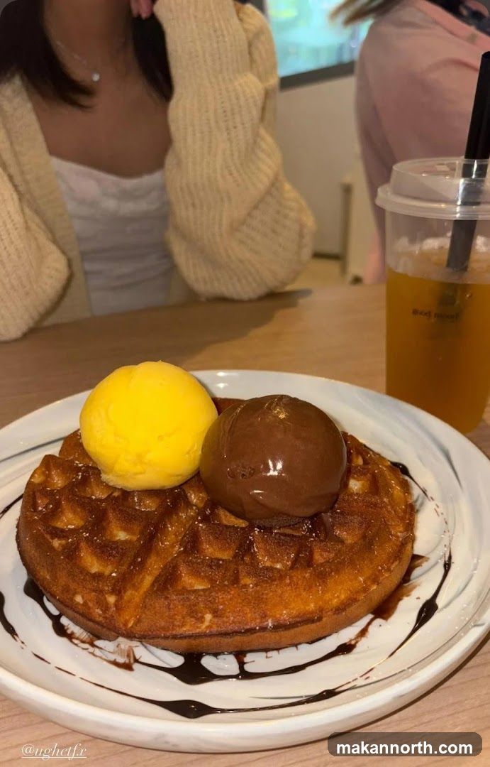 Waffle with Ice Cream and Drink