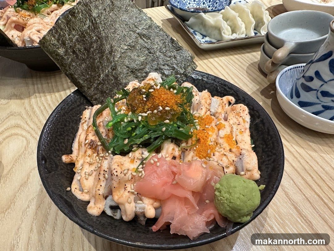 Salmon Donburi with Gyoza