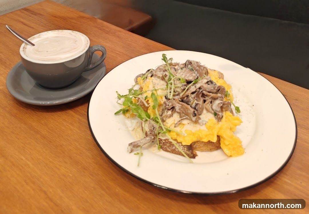 Scrambled Eggs with Mushrooms and Coffee