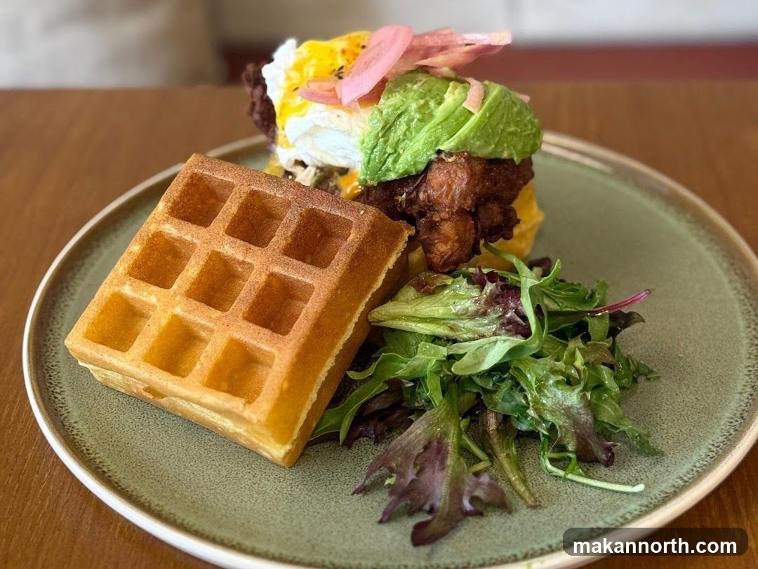 Waffle with Fried Chicken and Avocado