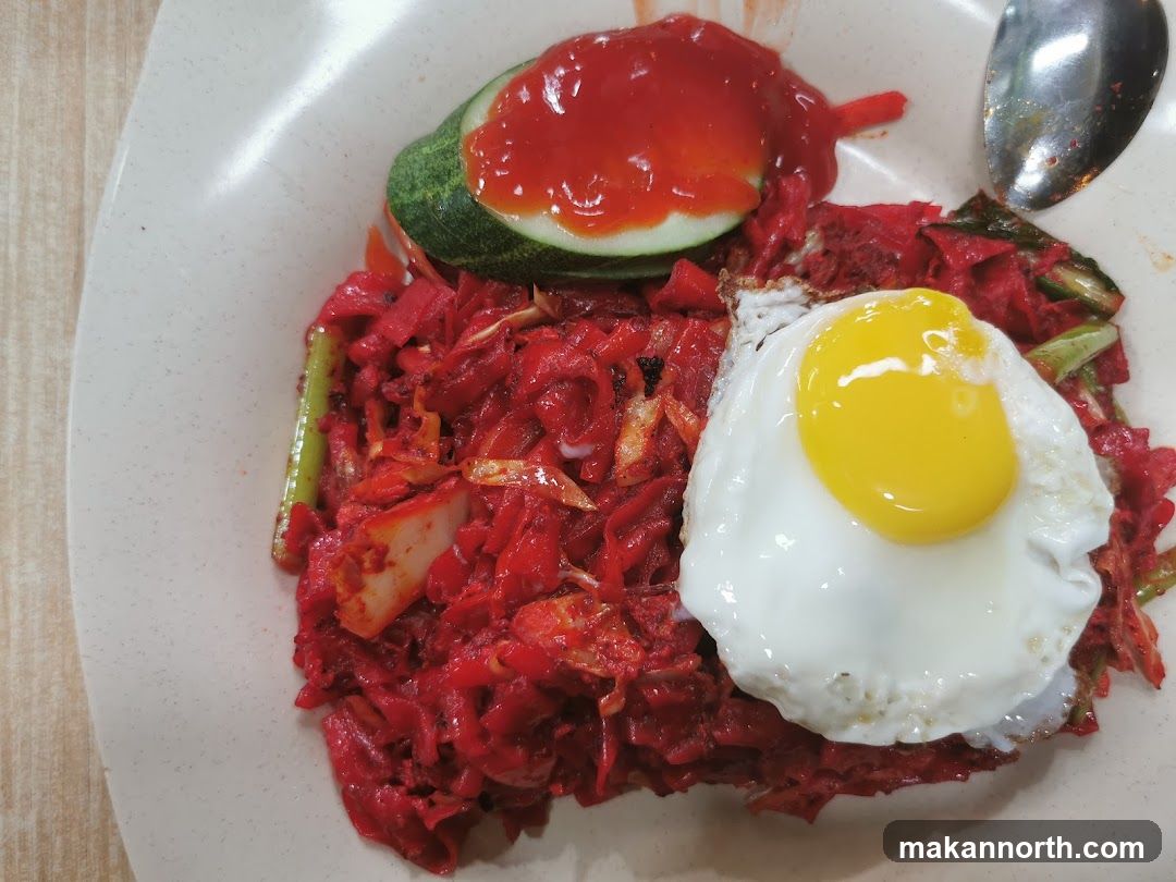 Fried Egg with Red Stir-fry and Cucumber
