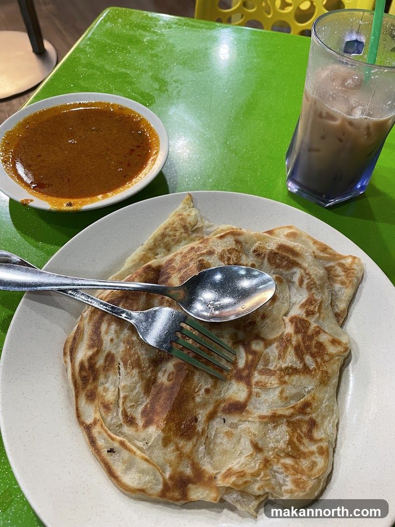 Roti Canai with Curry and Iced Coffee