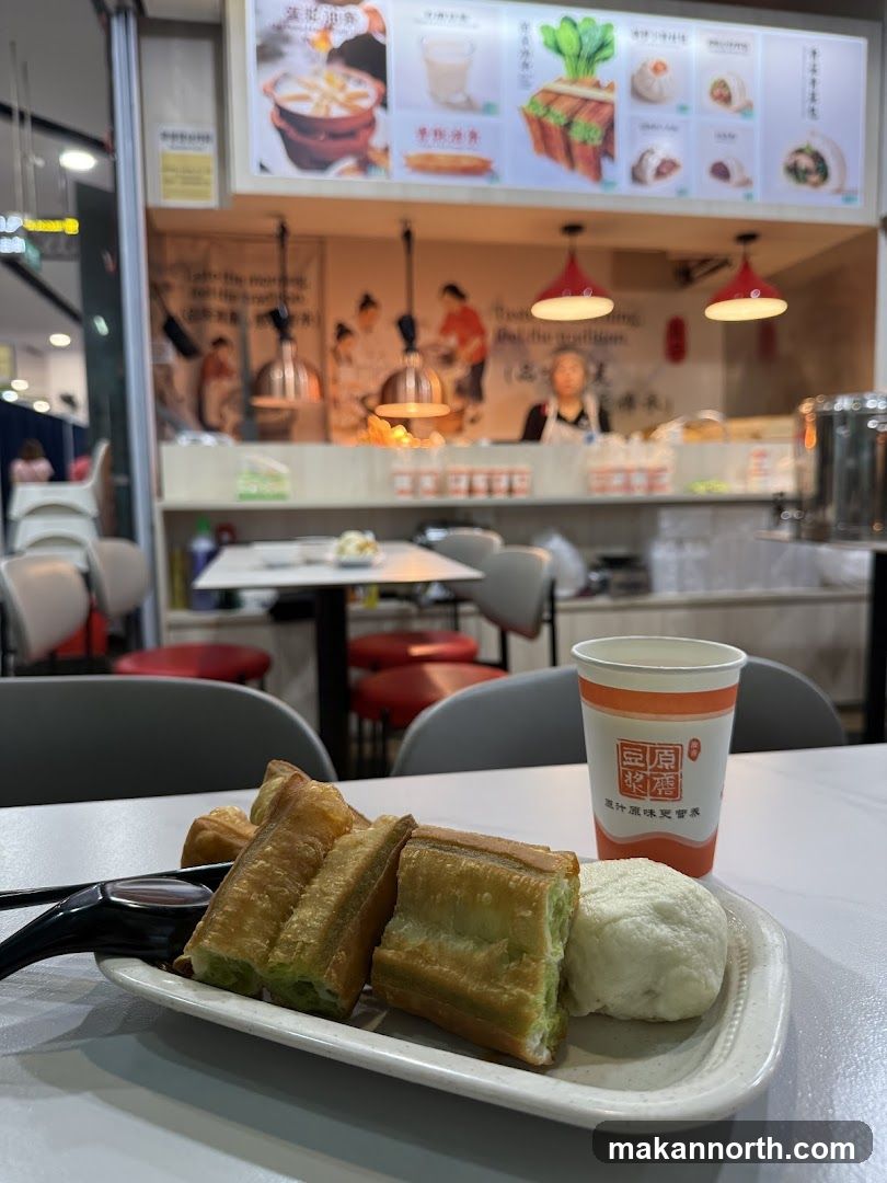 Fried Dough Sticks and Bun with Drink