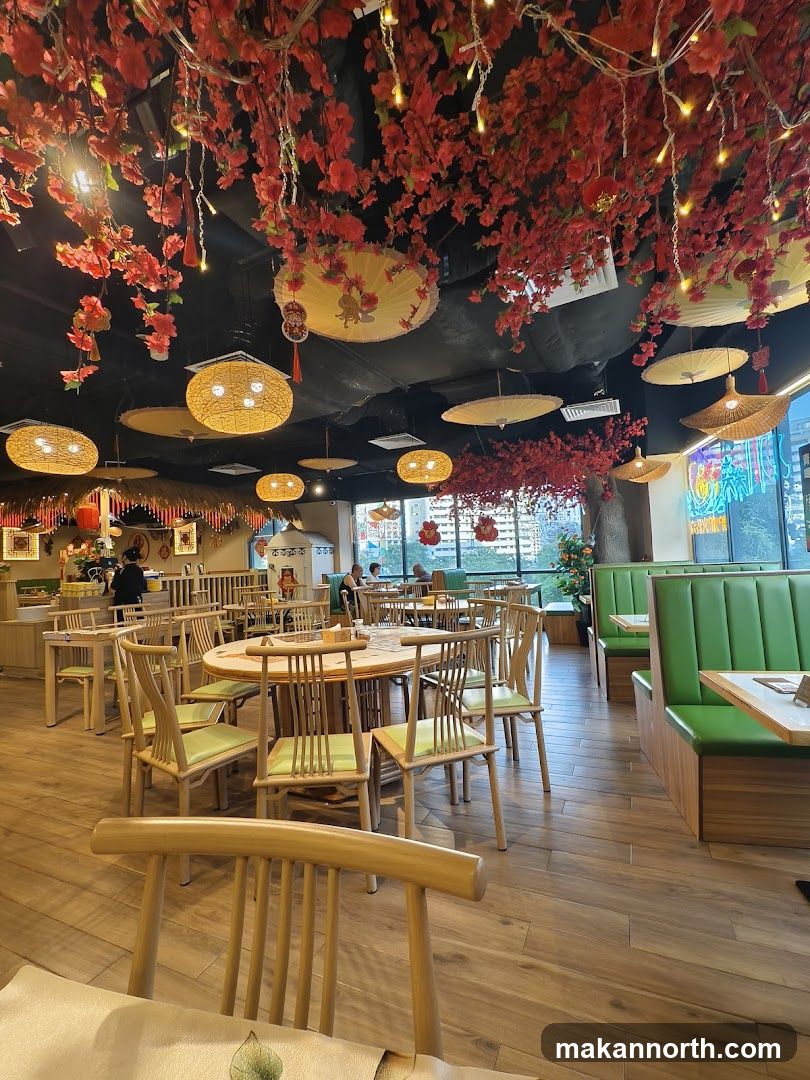 Restaurant Interior with Cherry Blossom Decor
