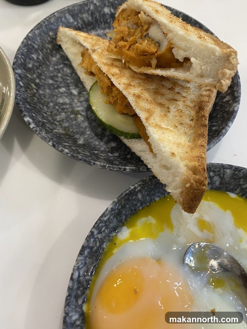 Toast with filling and soft-boiled eggs