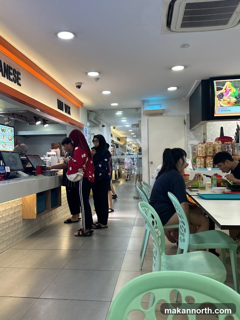Food court interior with diners