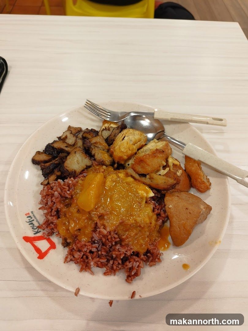 Plate of food with rice and various toppings