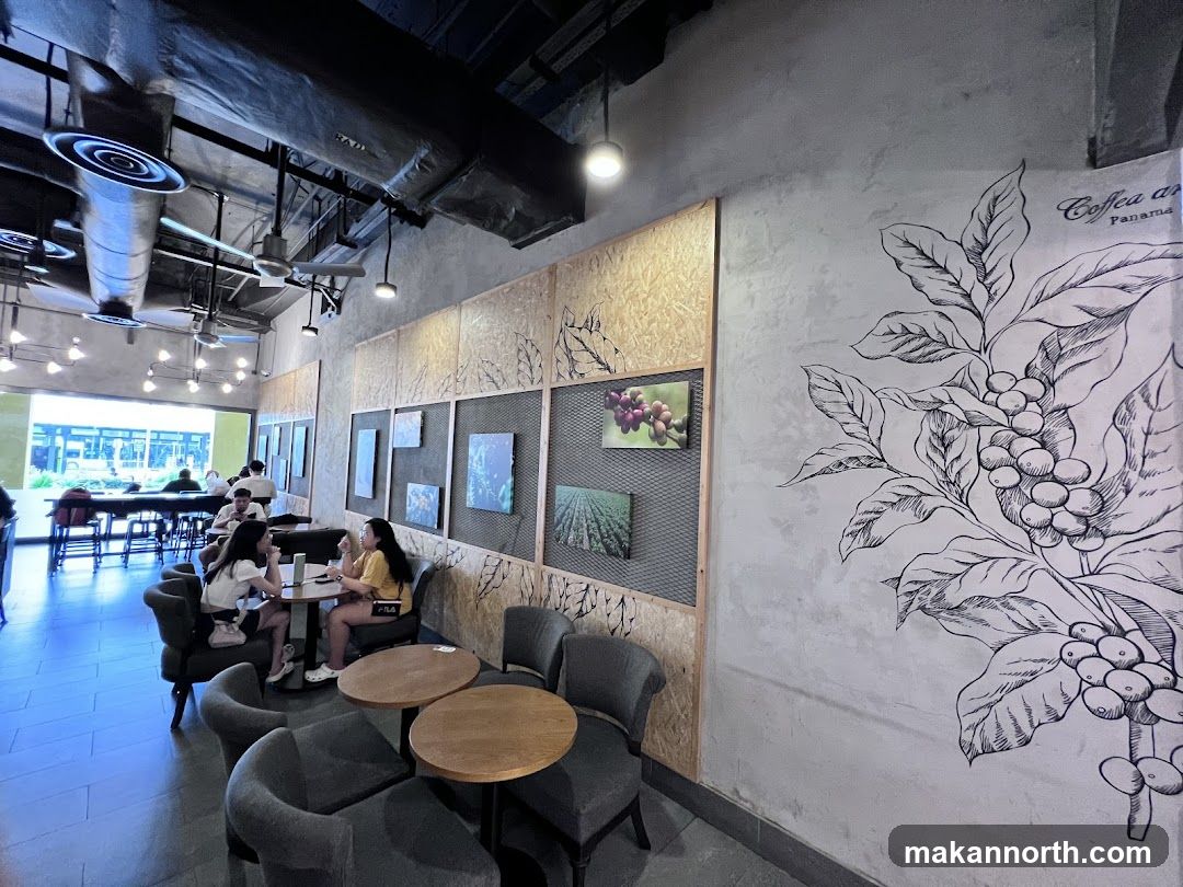 Coffee shop interior with artwork