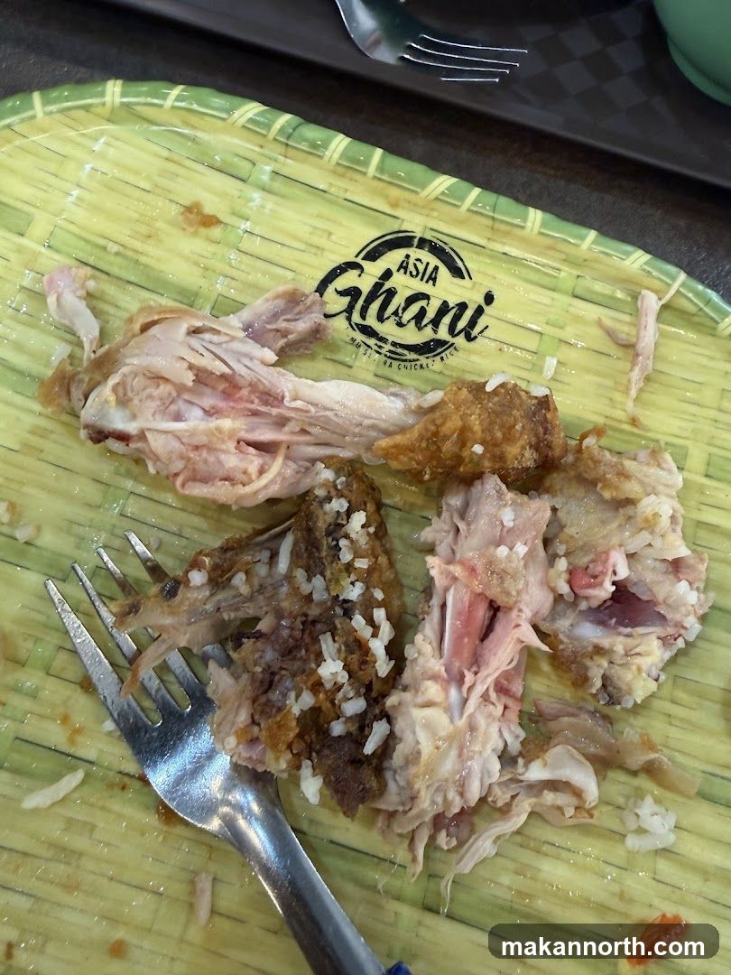 Leftover chicken and rice on a plate