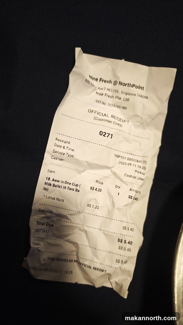 Nine Fresh @ NorthPoint Receipt