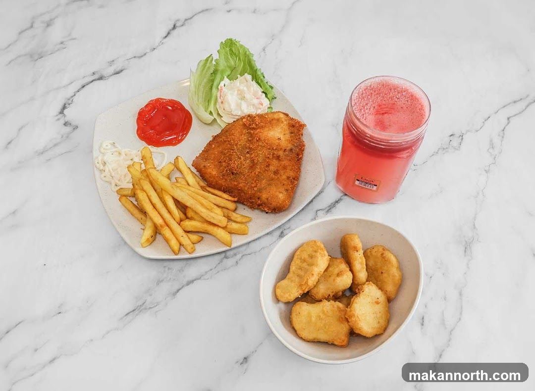 Fried Fish Meal with Chicken Nuggets and Drink