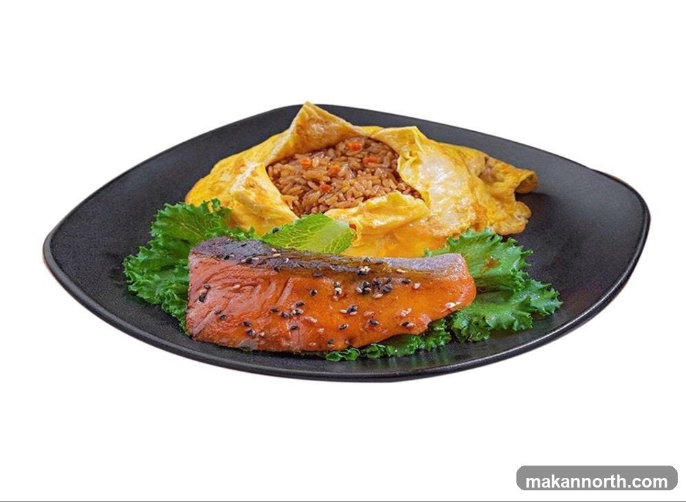 Omurice with Grilled Salmon