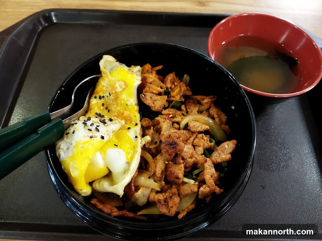 Korean Pork Bowl with Fried Egg and Soup