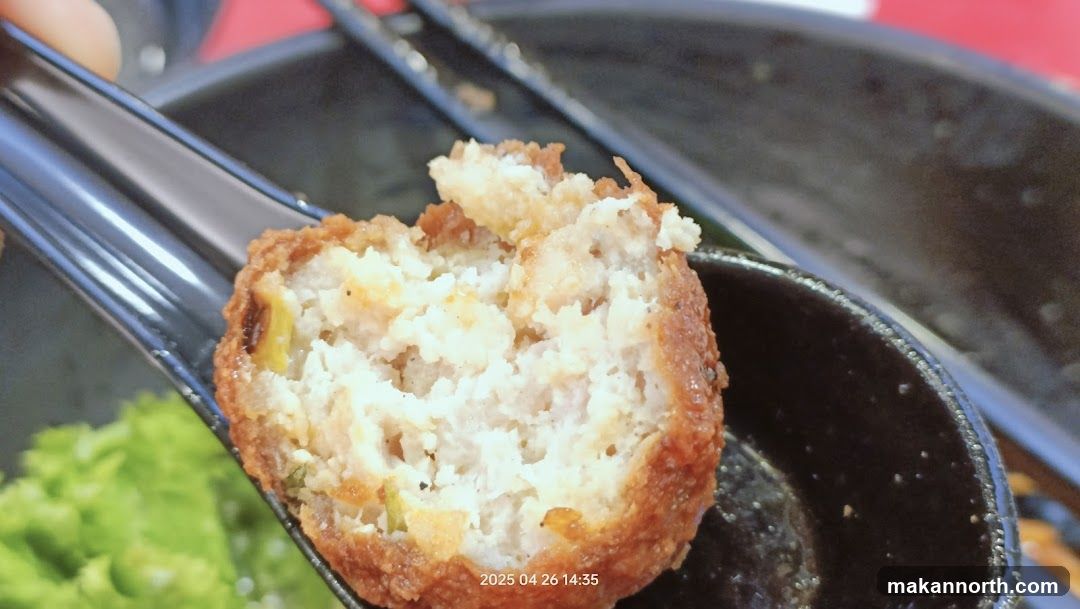 Close-up of a fried meatball